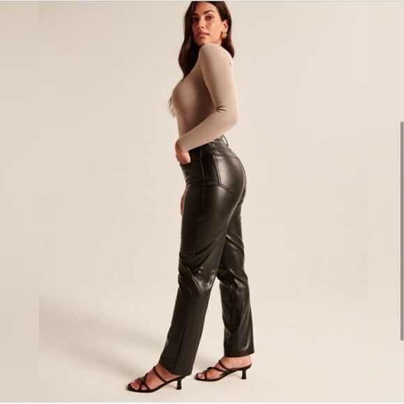 Abercrombie & Fitch Vegan Leather 90's Straight Ultra HR Pant 33X30 NEW - Picture 5 of 11